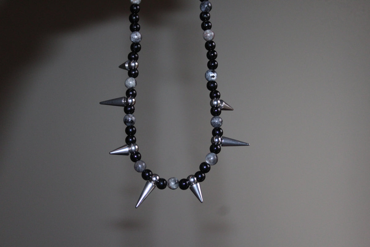 Handmade, Thorn & Shadow, Labradorite, Yooperlite, Beaded Necklace | Waterproof Stainless Steel