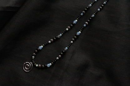 Handmade, Fire & Shadow, Spiral Charm, Yooperlite, Labradorite, Opalite, Beaded Necklace | Waterproof Stainless Steel