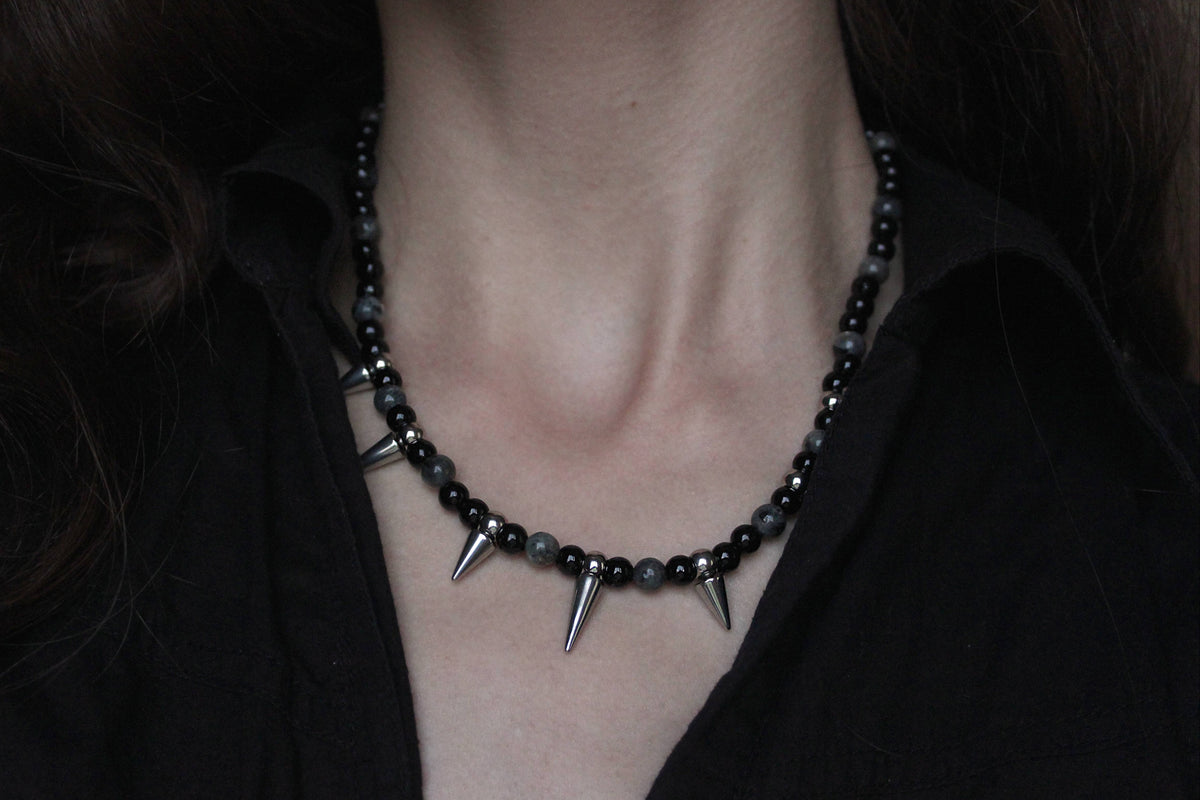 Handmade, Thorn & Shadow, Labradorite, Yooperlite, Beaded Necklace | Waterproof Stainless Steel
