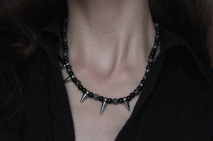 Handmade, Thorn & Shadow, Labradorite, Yooperlite, Beaded Necklace | Waterproof Stainless Steel