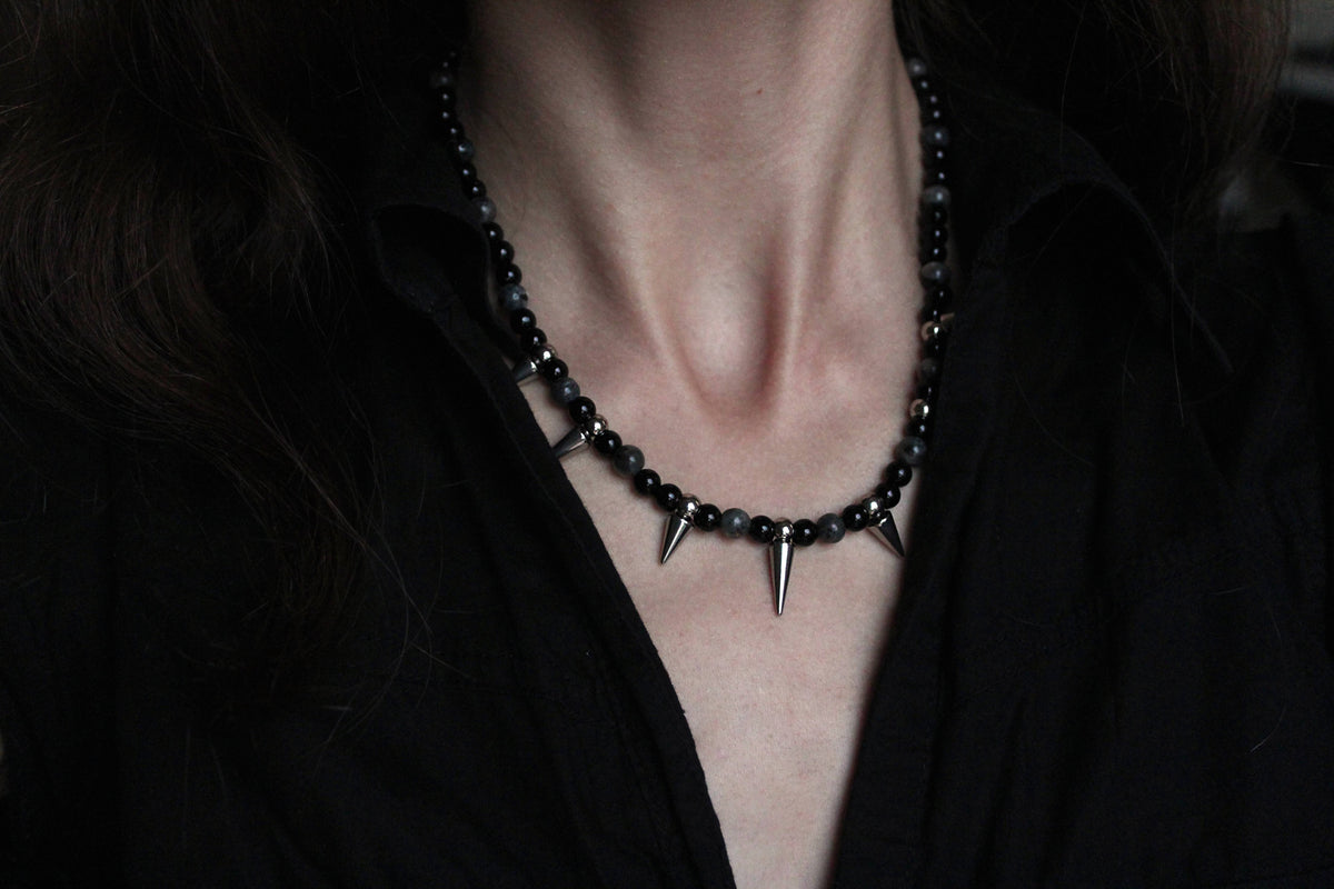 Handmade, Thorn & Shadow, Labradorite, Yooperlite, Beaded Necklace | Waterproof Stainless Steel
