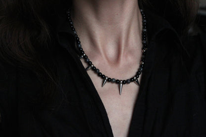 Handmade, Thorn & Shadow, Labradorite, Yooperlite, Beaded Necklace | Waterproof Stainless Steel