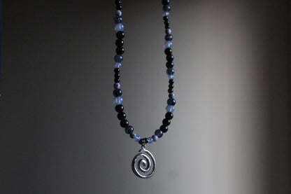 Handmade, Moonlight & Shadow, Spiral Charm, Labradorite, Opalite, Beaded Necklace | Waterproof Stainless Steel