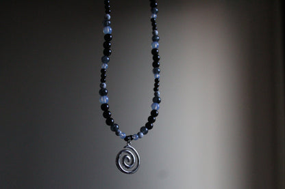 Handmade, Moonlight & Shadow, Spiral Charm, Labradorite, Opalite, Beaded Necklace | Waterproof Stainless Steel