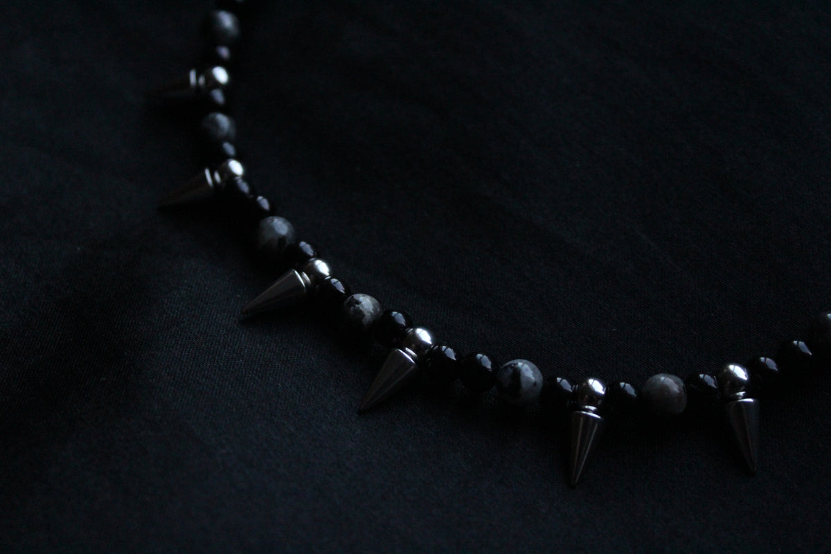 Handmade, Spike & Shadow, Labradorite, Yooperlite, Beaded Necklace | Waterproof Stainless Steel