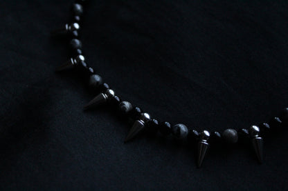 Handmade, Spike & Shadow, Labradorite, Yooperlite, Beaded Necklace | Waterproof Stainless Steel