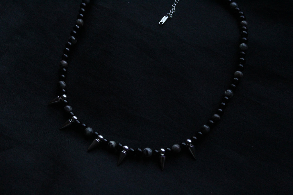 Handmade, Spike & Shadow, Labradorite, Yooperlite, Beaded Necklace | Waterproof Stainless Steel