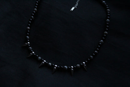Handmade, Spike & Shadow, Labradorite, Yooperlite, Beaded Necklace | Waterproof Stainless Steel