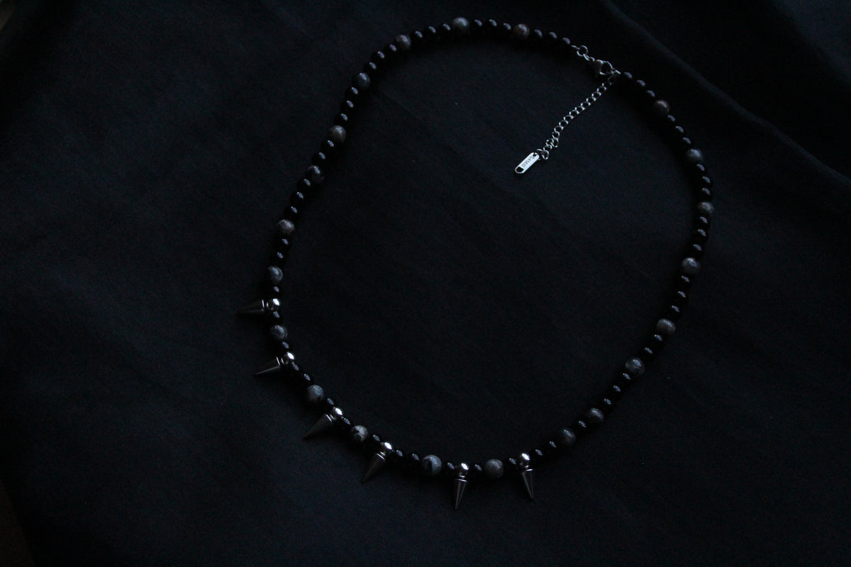 Handmade, Spike & Shadow, Labradorite, Yooperlite, Beaded Necklace | Waterproof Stainless Steel