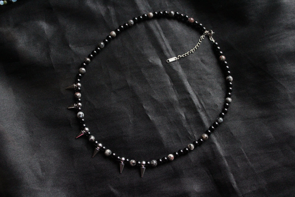 Handmade, Spike & Shadow, Labradorite, Yooperlite, Beaded Necklace | Waterproof Stainless Steel
