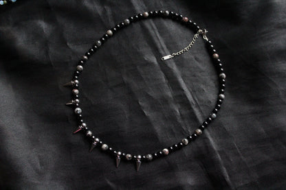 Handmade, Spike & Shadow, Labradorite, Yooperlite, Beaded Necklace | Waterproof Stainless Steel