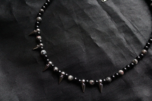 Handmade, Spike & Shadow, Labradorite, Yooperlite, Beaded Necklace | Waterproof Stainless Steel