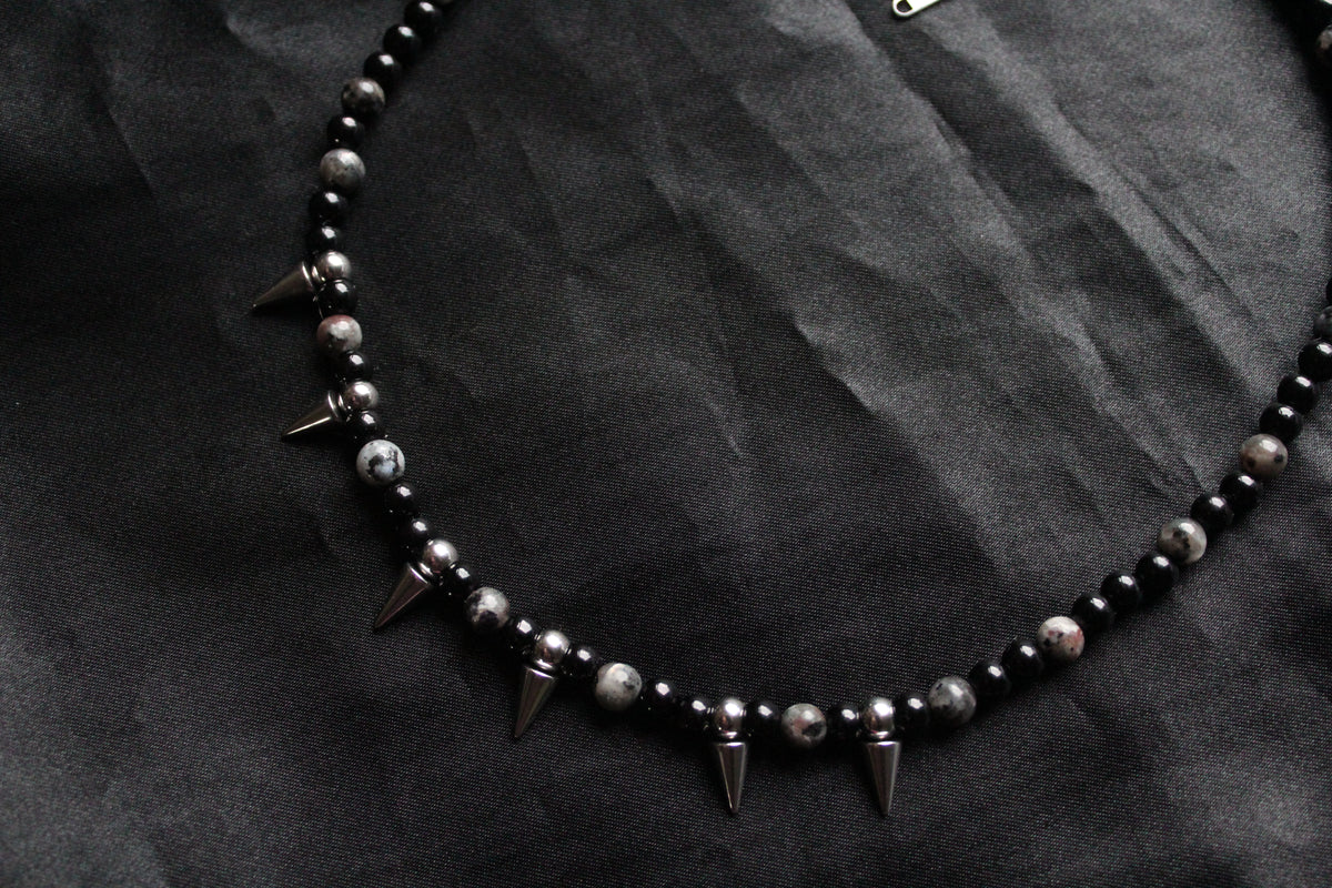 Handmade, Spike & Shadow, Labradorite, Yooperlite, Beaded Necklace | Waterproof Stainless Steel