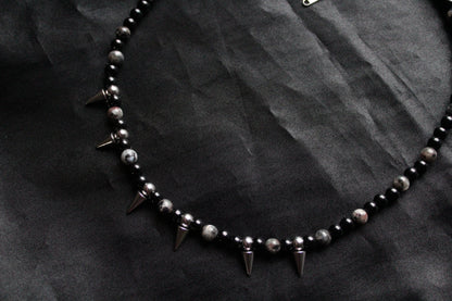Handmade, Spike & Shadow, Labradorite, Yooperlite, Beaded Necklace | Waterproof Stainless Steel