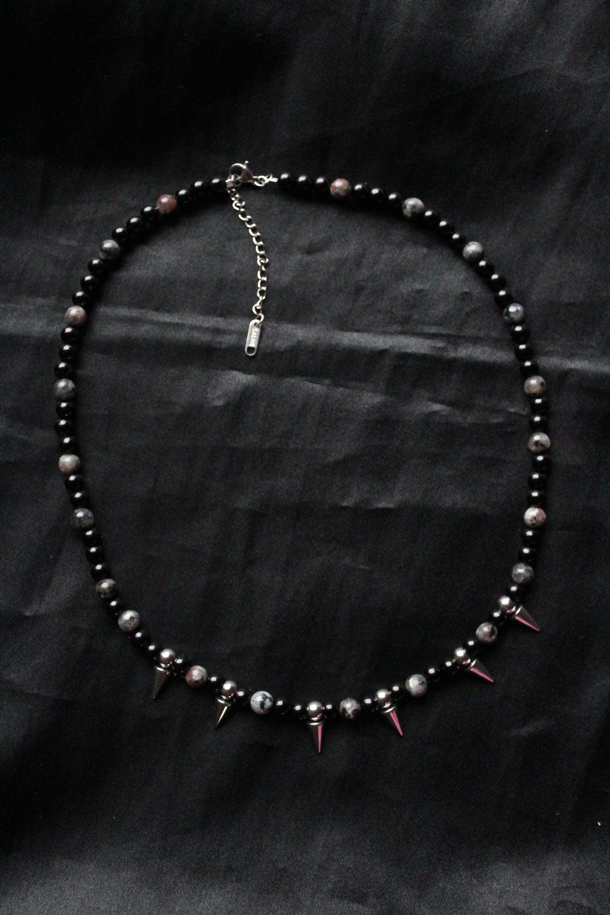 Handmade, Spike & Shadow, Labradorite, Yooperlite, Beaded Necklace | Waterproof Stainless Steel