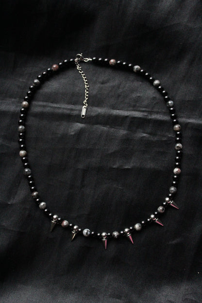 Handmade, Spike & Shadow, Labradorite, Yooperlite, Beaded Necklace | Waterproof Stainless Steel