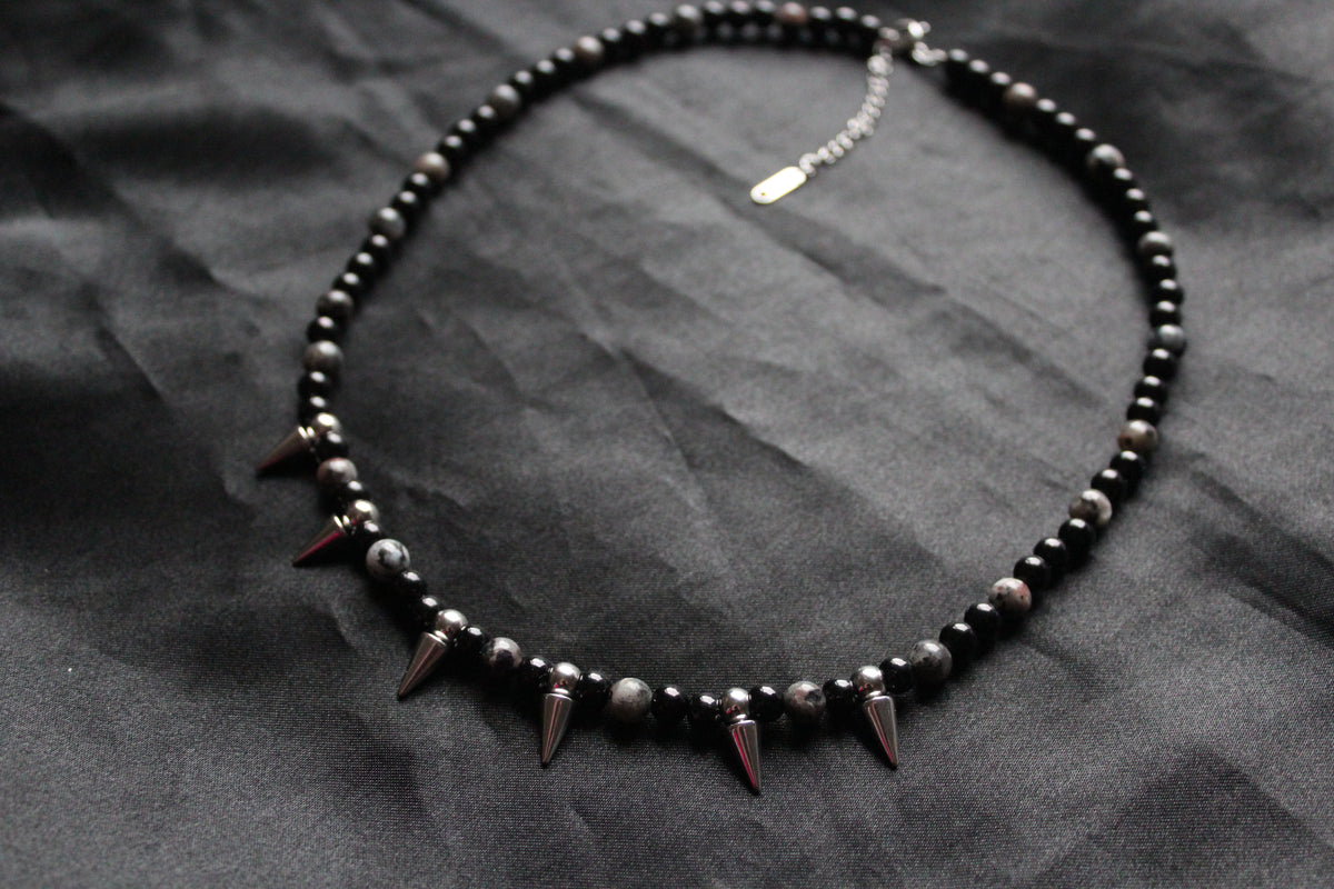 Handmade, Spike & Shadow, Labradorite, Yooperlite, Beaded Necklace | Waterproof Stainless Steel