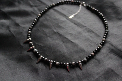 Handmade, Spike & Shadow, Labradorite, Yooperlite, Beaded Necklace | Waterproof Stainless Steel