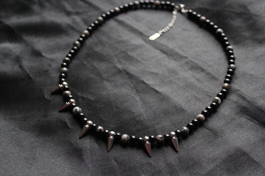 Handmade, Spike & Shadow, Labradorite, Yooperlite, Beaded Necklace | Waterproof Stainless Steel