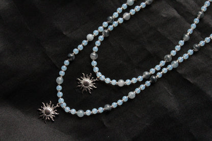 Handmade, Frosted Eclipse, Opalite Stone, Crystal, Sun Charm, Beaded Necklace | Waterproof Stainless Steel