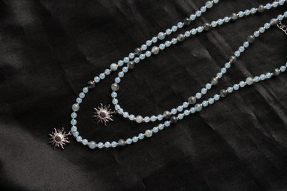Handmade, Frosted Eclipse, Opalite Stone, Crystal, Sun Charm, Beaded Necklace | Waterproof Stainless Steel