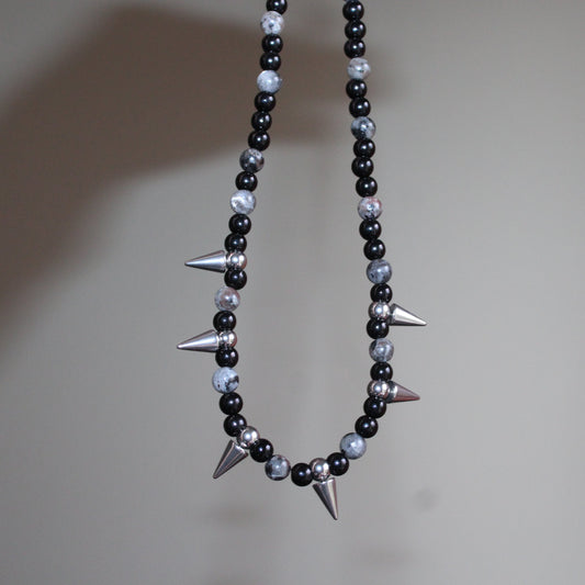 Handmade, Spike & Shadow, Labradorite, Yooperlite, Beaded Necklace | Waterproof Stainless Steel