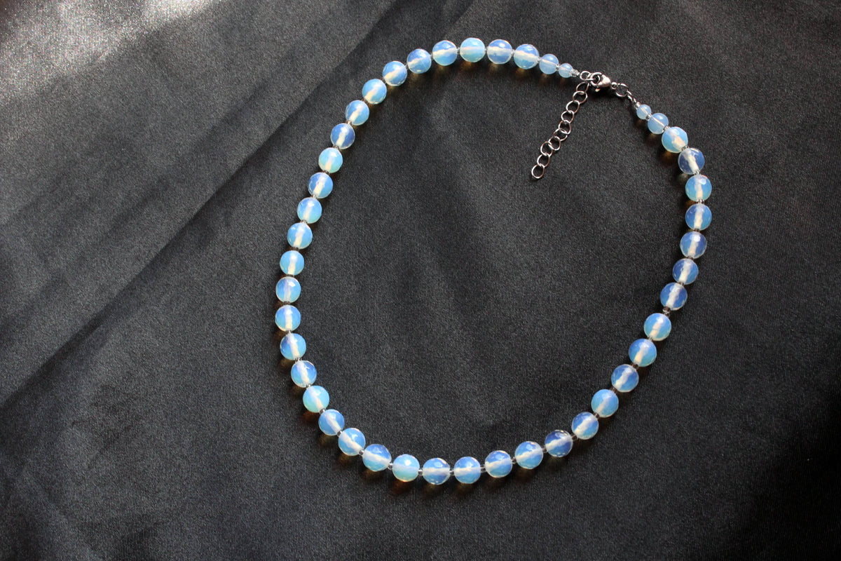 Handmade, Celestial Mist, Opalite Stone, Beaded Necklace | Waterproof Stainless Steel