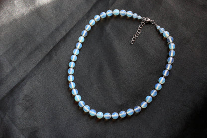 Handmade, Celestial Mist, Opalite Stone, Beaded Necklace | Waterproof Stainless Steel