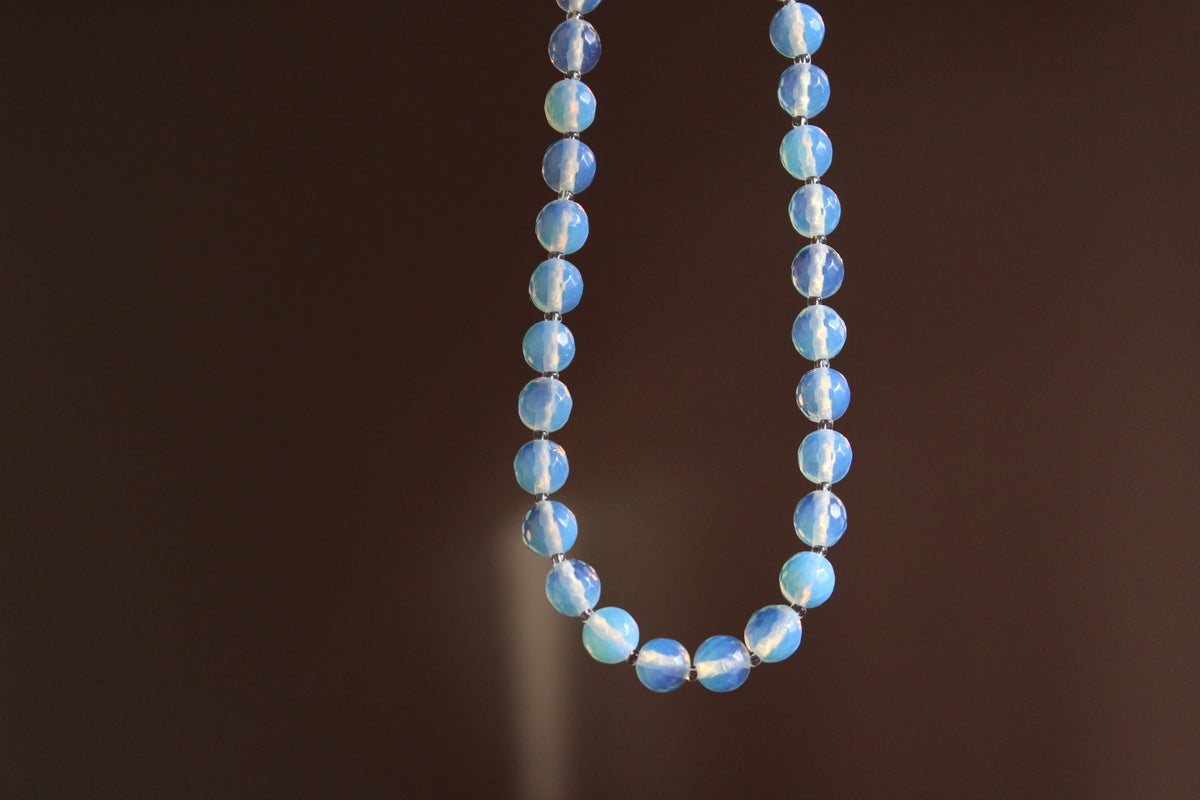Handmade, Celestial Mist, Opalite Stone, Beaded Necklace | Waterproof Stainless Steel