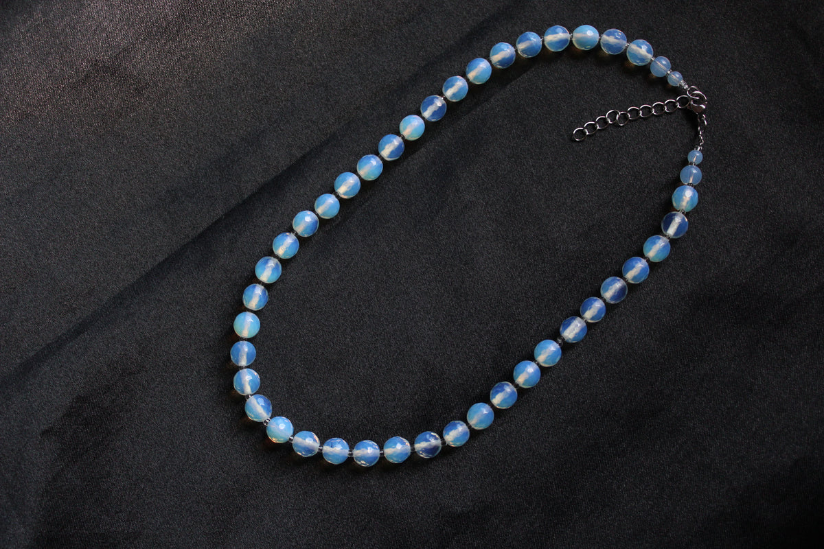 Handmade, Celestial Mist, Opalite Stone, Beaded Necklace | Waterproof Stainless Steel