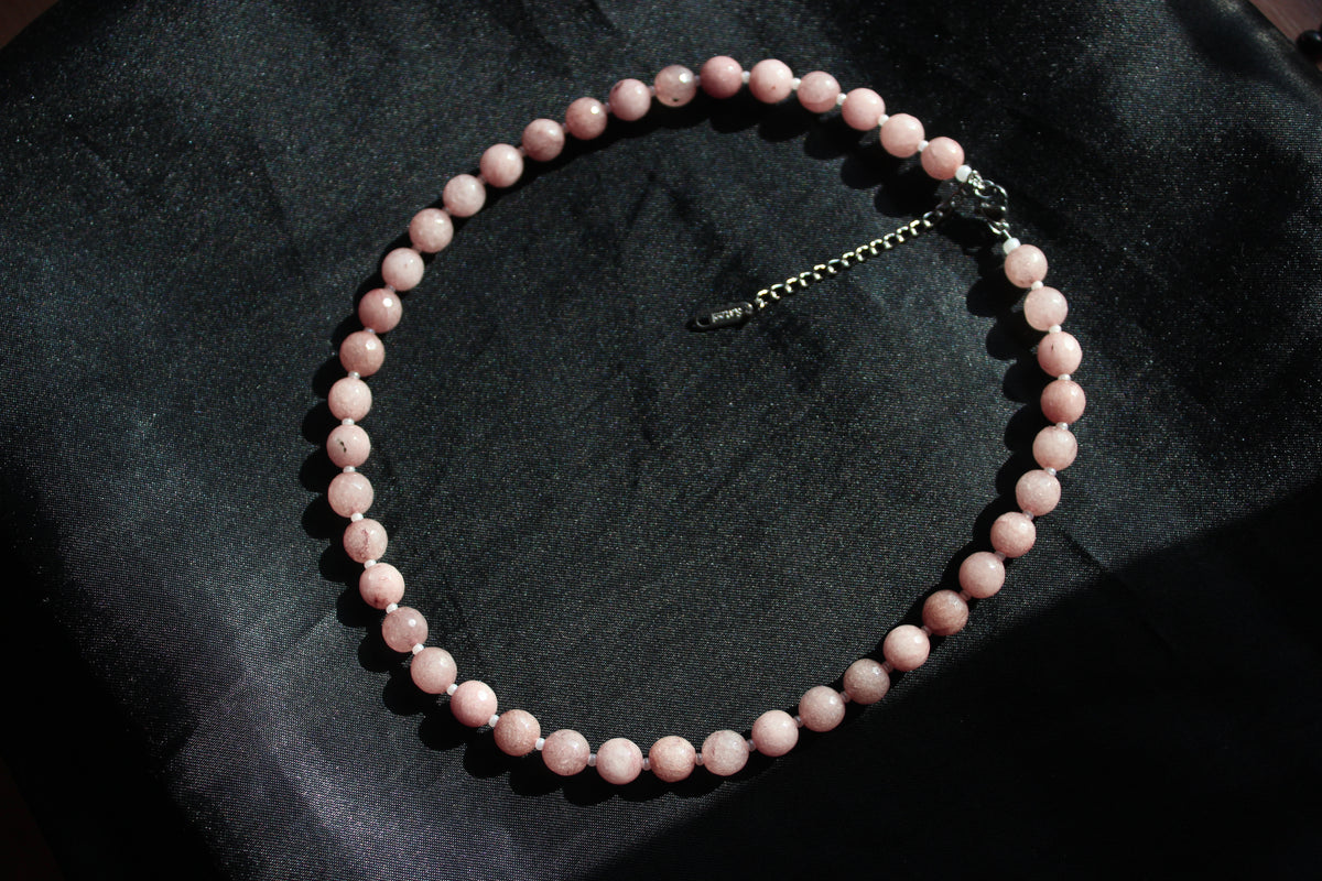 Handmade, Strawberry Quartz, Beaded Necklace | Waterproof Stainless Steel