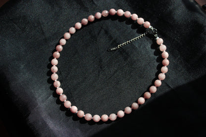 Handmade, Strawberry Quartz, Beaded Necklace | Waterproof Stainless Steel