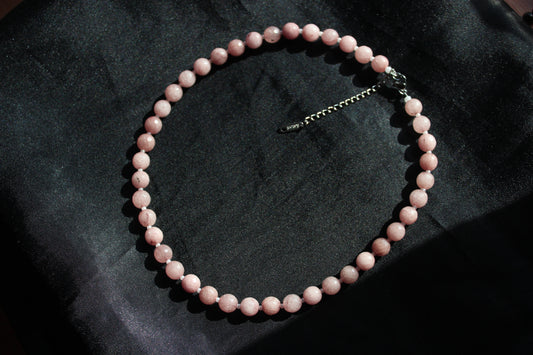 Handmade, Strawberry Quartz, Beaded Necklace | Waterproof Stainless Steel