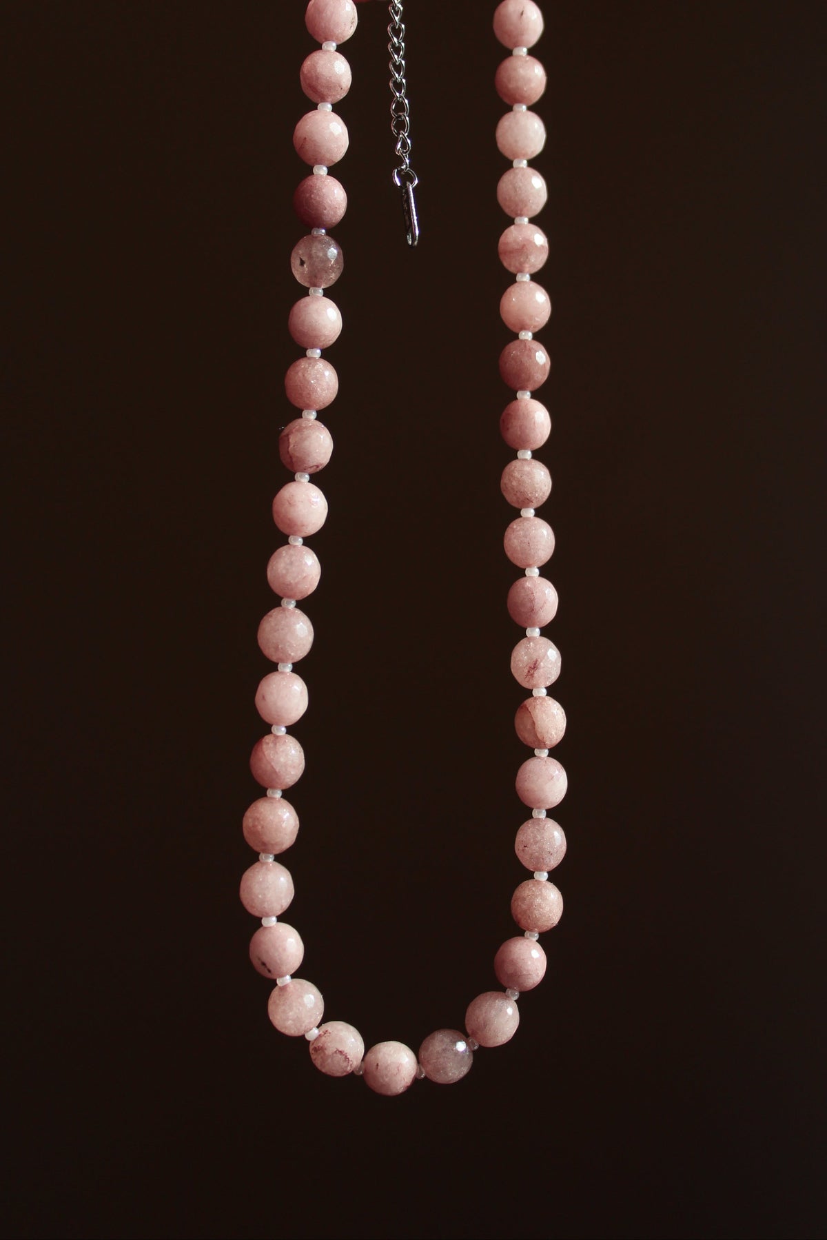 Handmade, Strawberry Quartz, Beaded Necklace | Waterproof Stainless Steel