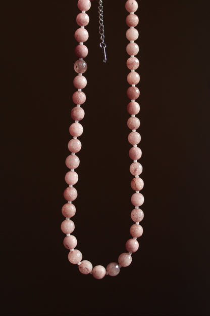 Handmade, Strawberry Quartz, Beaded Necklace | Waterproof Stainless Steel