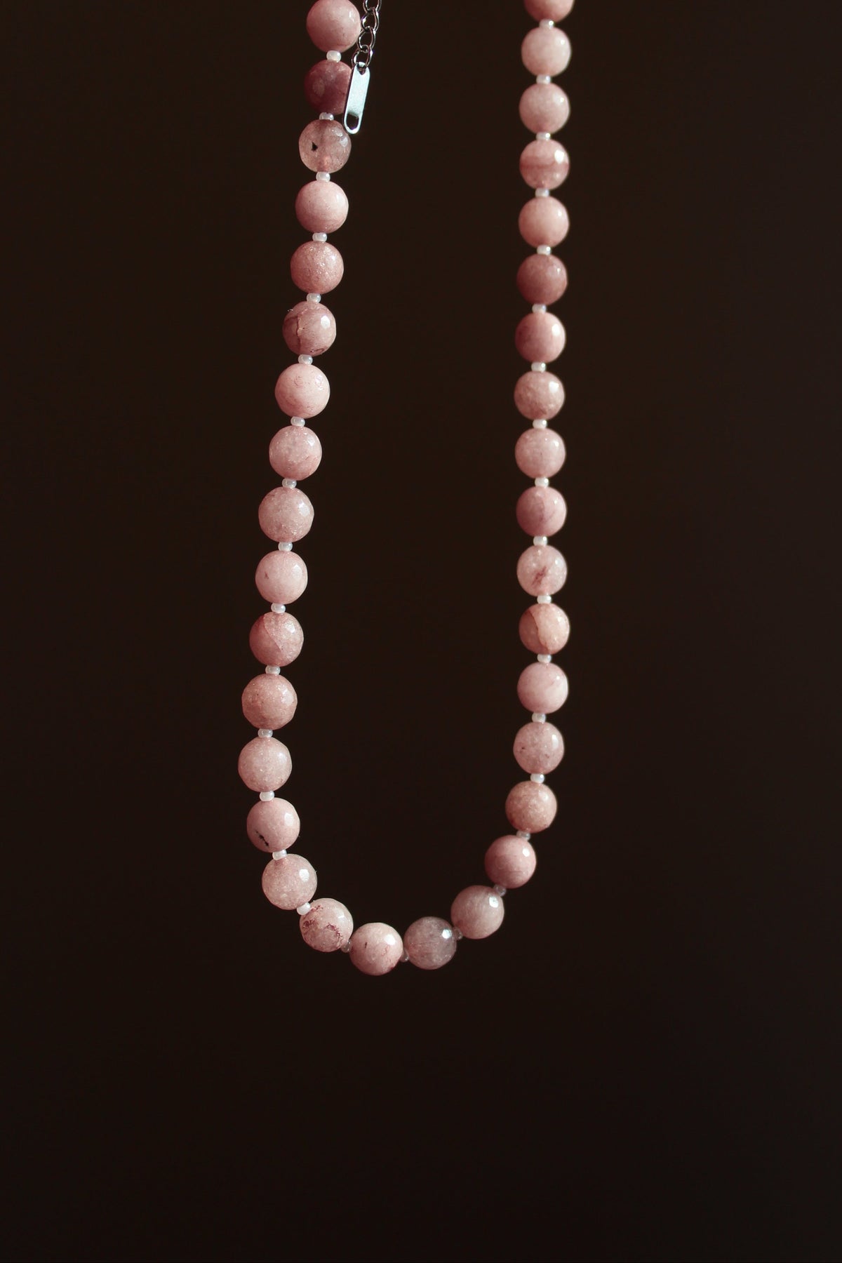 Handmade, Strawberry Quartz, Beaded Necklace | Waterproof Stainless Steel