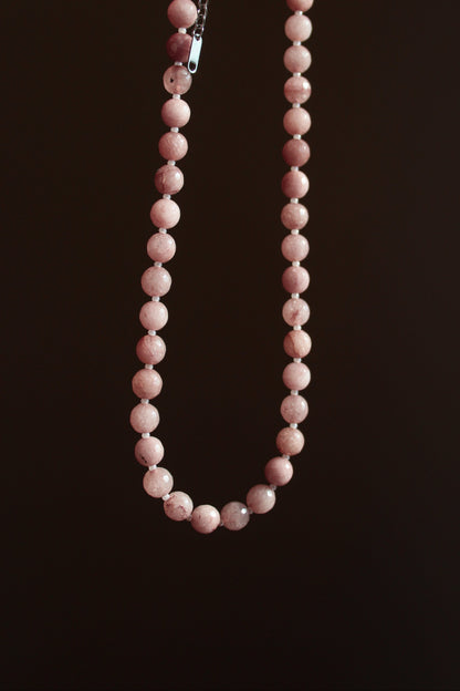 Handmade, Strawberry Quartz, Beaded Necklace | Waterproof Stainless Steel