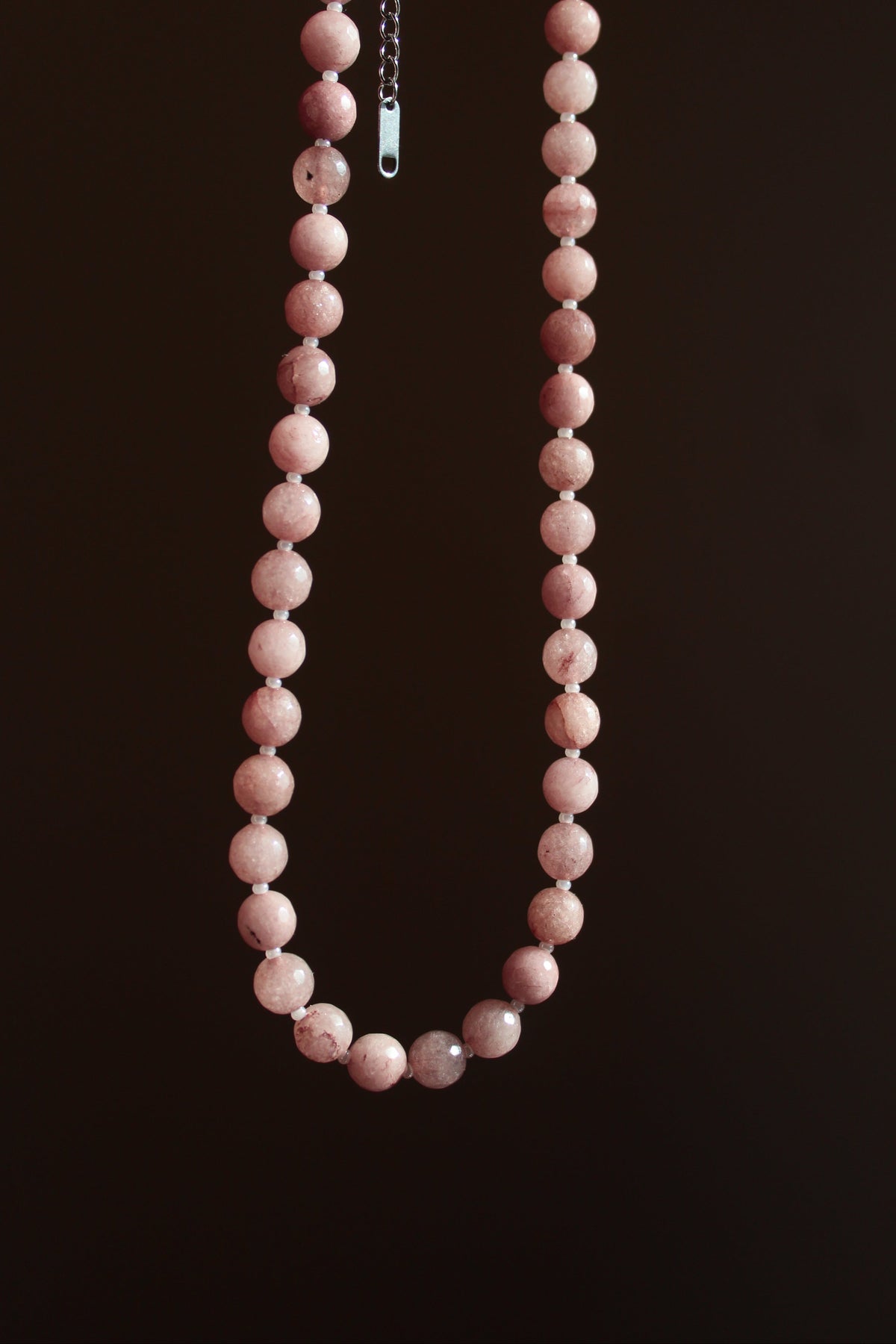 Handmade, Strawberry Quartz, Beaded Necklace | Waterproof Stainless Steel