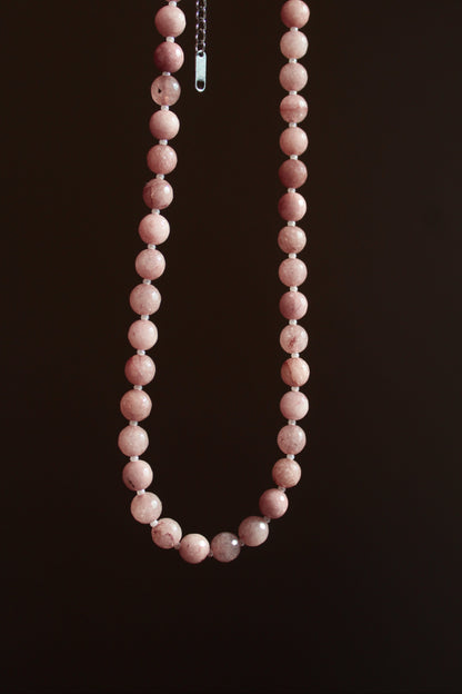 Handmade, Strawberry Quartz, Beaded Necklace | Waterproof Stainless Steel