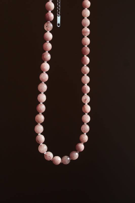 Handmade, Strawberry Quartz, Beaded Necklace | Waterproof Stainless Steel