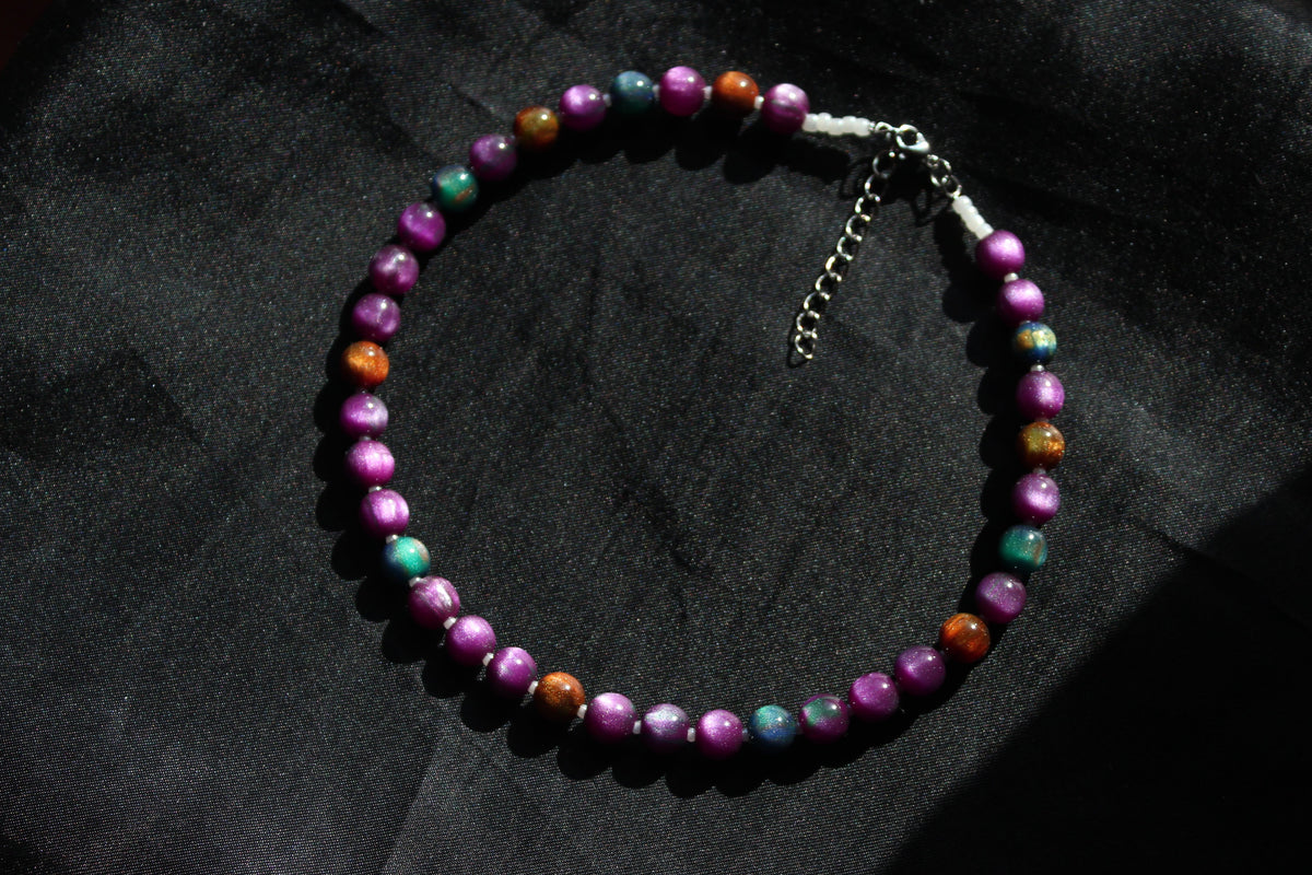 Handmade, Halloween Shimmer, Beaded Necklace | Waterproof Stainless Steel