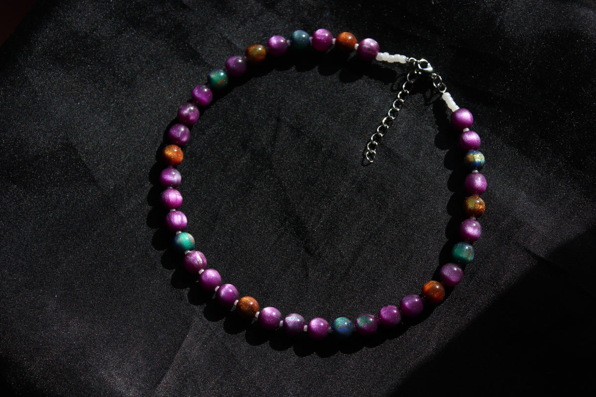 Handmade, Halloween Shimmer, Beaded Necklace | Waterproof Stainless Steel